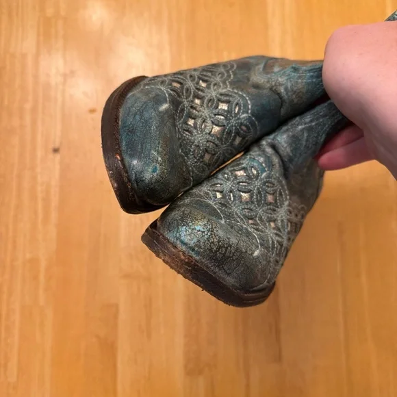 Corral Laser Cutout Western Cowboy Cowgirl Boots Turquoise Heel Rodeo Women’s 9 - Picture 11 of 14
